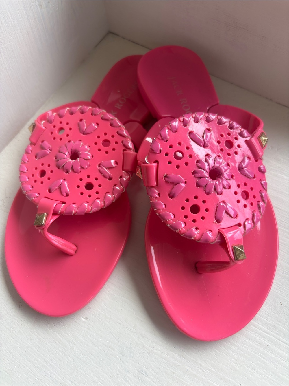 Jack Rogers Hot Pink Girl's Decorative Thong Sandals